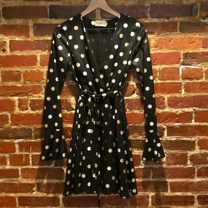 Club L Polka Dot Wrap Dress With Flute Sleeve